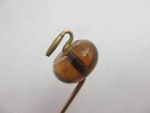 Amber Curling Stone 15k Gold Stick Pin Brooch Antique Victorian c1890