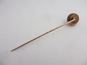 Amber Curling Stone 15k Gold Stick Pin Brooch Antique Victorian c1890