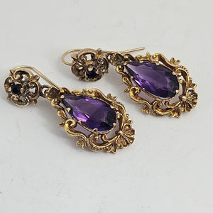 Amethyst in 9k Gold Dangling Ear Pendant Earrings Antique Victorian