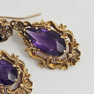 Amethyst in 9k Gold Dangling Ear Pendant Earrings Antique Victorian