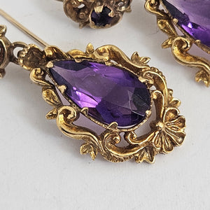 Amethyst in 9k Gold Dangling Ear Pendant Earrings Antique Victorian