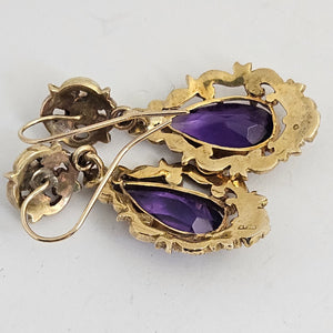 Amethyst in 9k Gold Dangling Ear Pendant Earrings Antique Victorian
