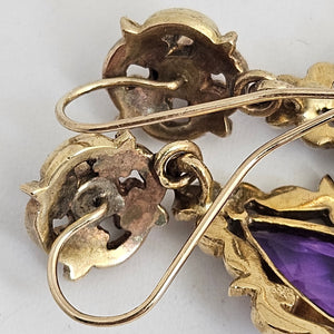 Amethyst in 9k Gold Dangling Ear Pendant Earrings Antique Victorian