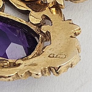 Amethyst in 9k Gold Dangling Ear Pendant Earrings Antique Victorian