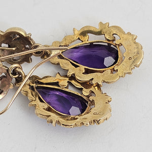 Amethyst in 9k Gold Dangling Ear Pendant Earrings Antique Victorian
