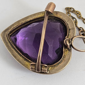 Huge Amethyst Heart Seed Pearl 15k Gold Brooch Pin Antique Victorian c1890