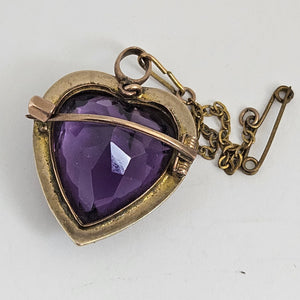 Huge Amethyst Heart Seed Pearl 15k Gold Brooch Pin Antique Victorian c1890