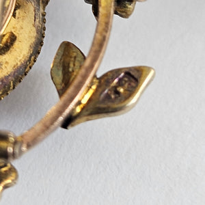 Amethyst and Seed Pearl Heart 9k Gold Dangling Pendant Brooch or Pin Antique Edwardian c1910