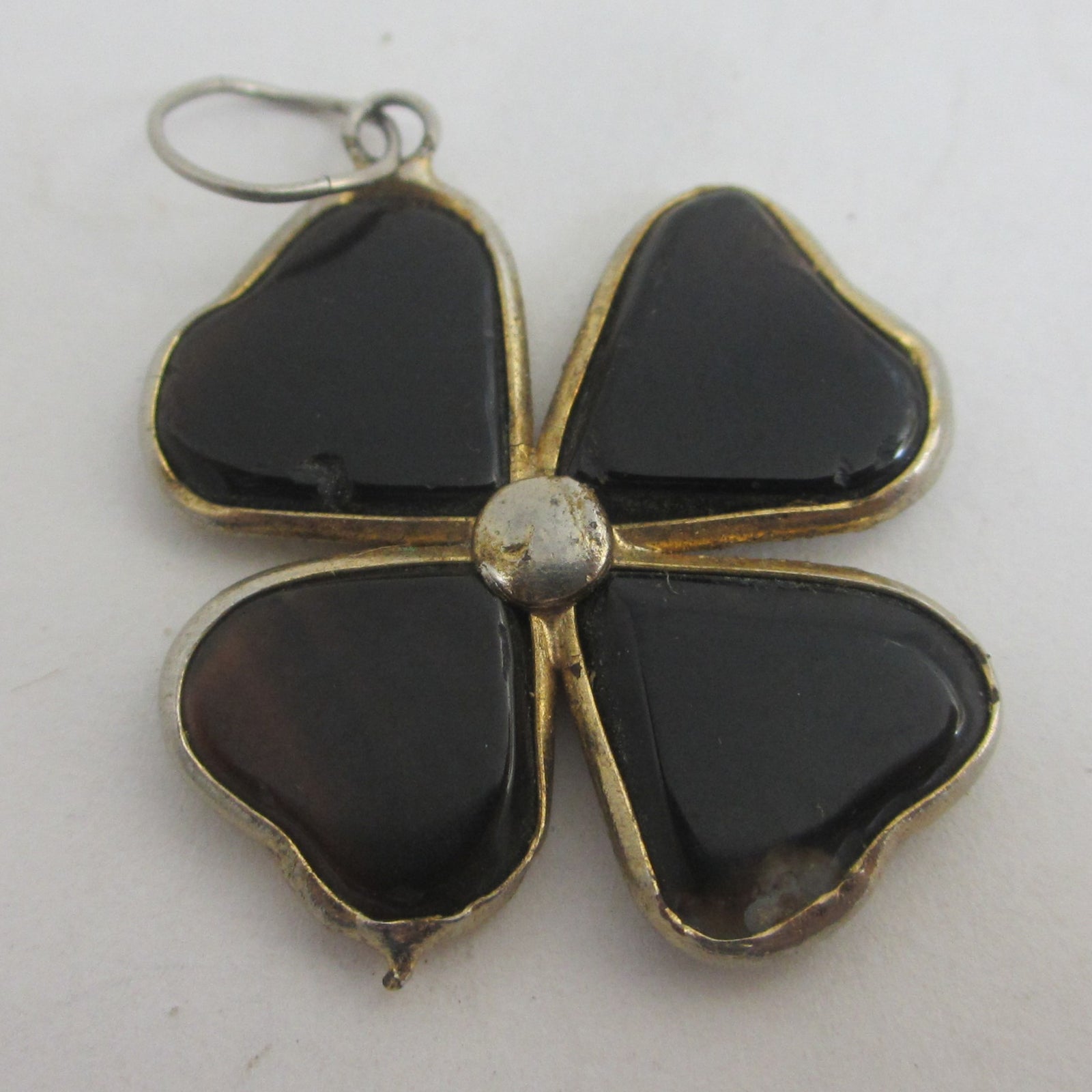 Banded Agate Lucky 4 Leaf Clover Pendant Antique Victorian c1860