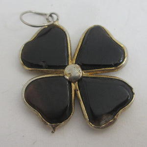 Banded Agate Lucky 4 Leaf Clover Pendant Antique Victorian c1860