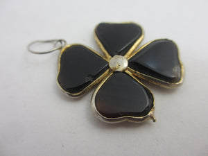 Banded Agate Lucky 4 Leaf Clover Pendant Antique Victorian c1860