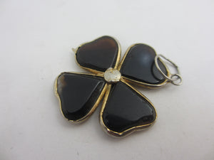 Banded Agate Lucky 4 Leaf Clover Pendant Antique Victorian c1860