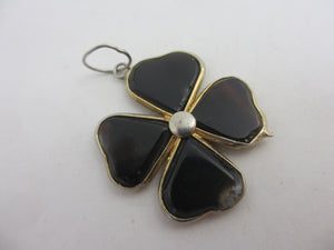 Banded Agate Lucky 4 Leaf Clover Pendant Antique Victorian c1860