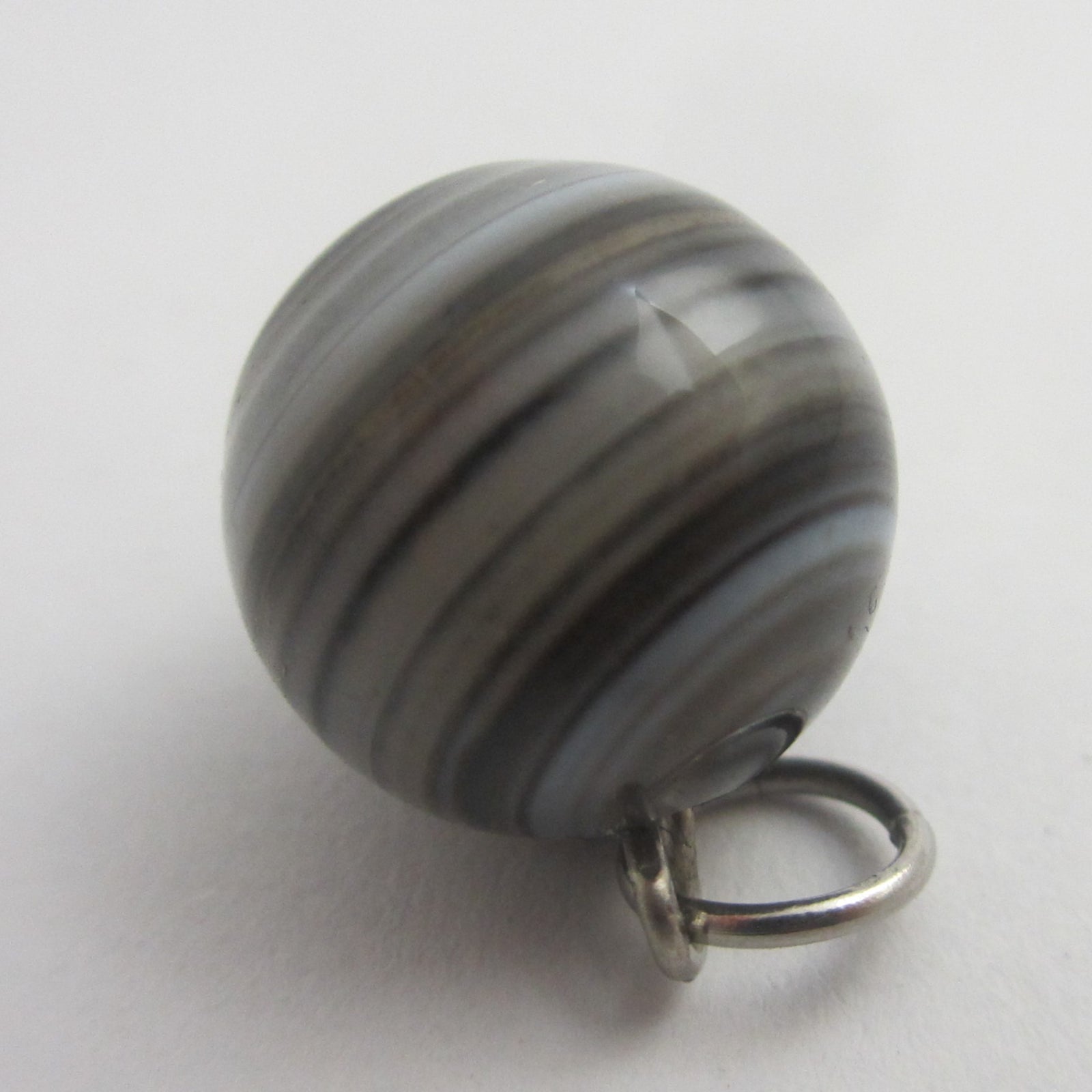 Banded Agate Ball Sphere Pendant or Charm Antique Victorian c1890