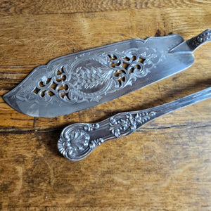 Silver Plate Fish Serves Moroccan Leather Original Box Antique Victorian