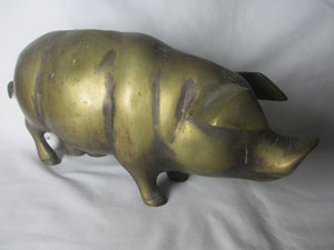 Huge Pig Piggy Money Bank in Brass Vintage c1950