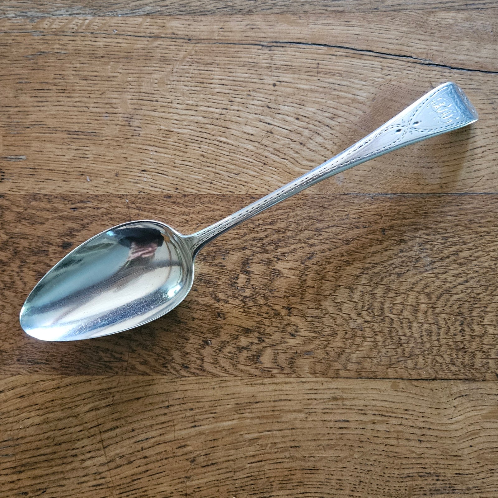 Brightcut English Sterling Silver Serving Spoon by Samuel Hougham Antique Georgian