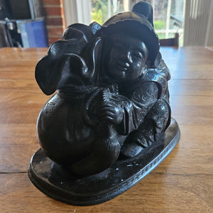 Chinese Bronze Boy with Cash Bag Figure Antique c1890