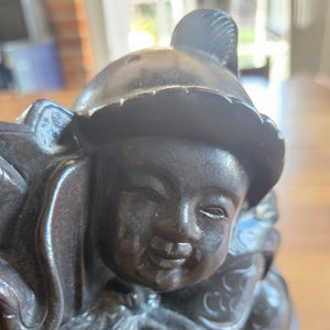 Chinese Bronze Boy with Cash Bag Figure Antique c1890