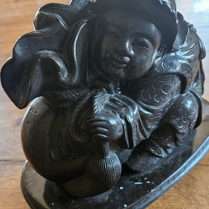 Chinese Bronze Boy with Cash Bag Figure Antique c1890