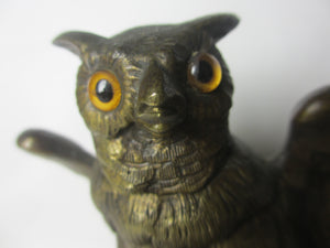 Owl Bird Bronze Desk Ink Well Antique Victorian c1880