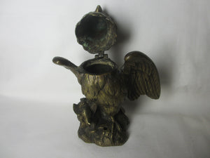 Owl Bird Bronze Desk Ink Well Antique Victorian c1880