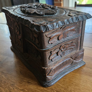 Floral Carved Black Forest Jewellery Box Antique Victorian c1890