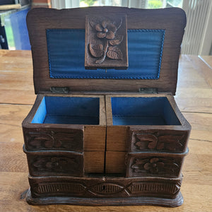 Floral Carved Black Forest Jewellery Box Antique Victorian c1890