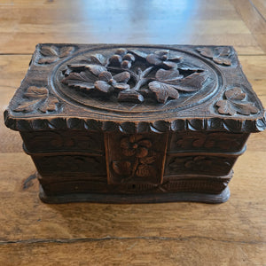Floral Carved Black Forest Jewellery Box Antique Victorian c1890