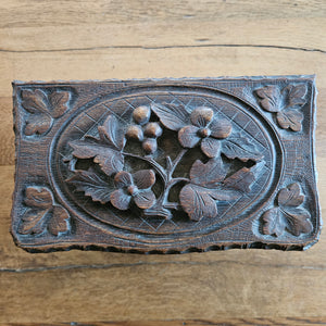 Floral Carved Black Forest Jewellery Box Antique Victorian c1890