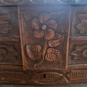 Floral Carved Black Forest Jewellery Box Antique Victorian c1890