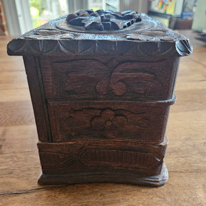 Floral Carved Black Forest Jewellery Box Antique Victorian c1890