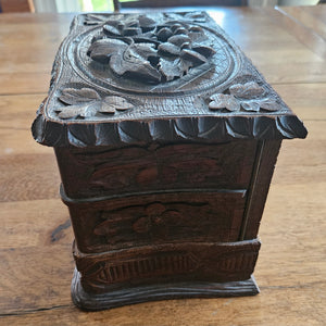 Floral Carved Black Forest Jewellery Box Antique Victorian c1890