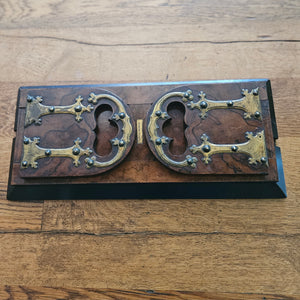 Sliding Book End Shelf in Coromandel Wood with Gilded Brass Strapping by Parkins & Gotto Antique Victorian
