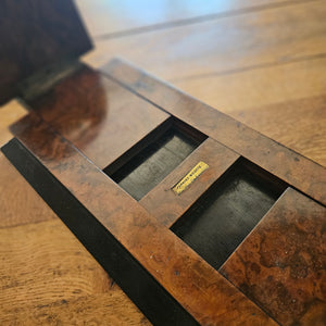 Sliding Book End Shelf in Coromandel Wood with Gilded Brass Strapping by Parkins & Gotto Antique Victorian