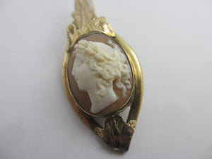 Day & Night Shell Cameo Pinchbeck Dangling Ear Pendant Earrings Antique Victorian c1860