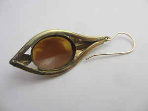 Day & Night Shell Cameo Pinchbeck Dangling Ear Pendant Earrings Antique Victorian c1860