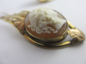 Day & Night Shell Cameo Pinchbeck Dangling Ear Pendant Earrings Antique Victorian c1860