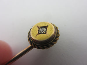 Diamond in 15k Gold Stick Pin Brooch Antique Victorian c1890 Boxed