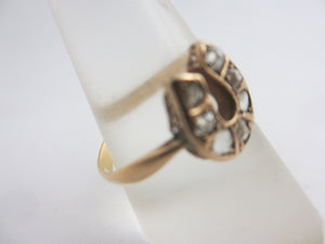 Old Cut Diamond Lucky Horseshoe 18k Gold Ring Antique Victorian c1880 Size UK Q+