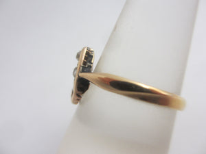 Old Cut Diamond Lucky Horseshoe 18k Gold Ring Antique Victorian c1880 Size UK Q+