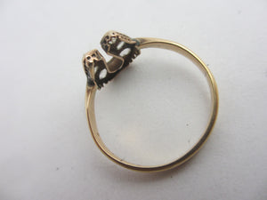 Old Cut Diamond Lucky Horseshoe 18k Gold Ring Antique Victorian c1880 Size UK Q+