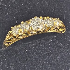 Diamond 5 Stone in 18k Gold Ring Size UK L Antique Victorian c1890