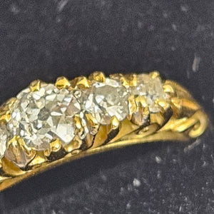 Diamond 5 Stone in 18k Gold Ring Size UK L Antique Victorian c1890