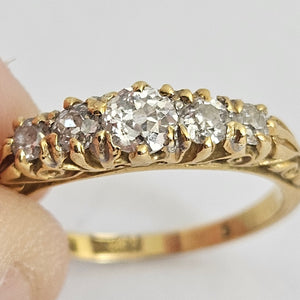 Diamond 5 Stone in 18k Gold Ring Size UK L Antique Victorian c1890
