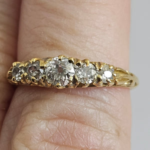 Diamond 5 Stone in 18k Gold Ring Size UK L Antique Victorian c1890