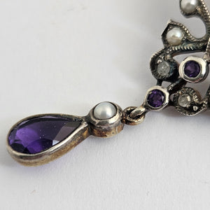 Diamond Amethyst and Seed Pearl 9k Gold Brooch or Pin Antique Victorian c1890