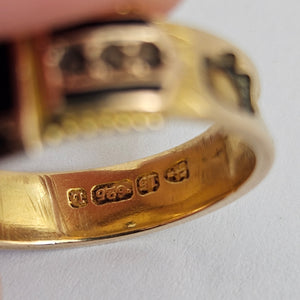 Diamond and Enamel 15k Gold Mourning Ring Chester Hallmark Antique Victorian 1894