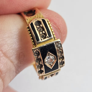 Diamond and Enamel 15k Gold Mourning Ring Chester Hallmark Antique Victorian 1894