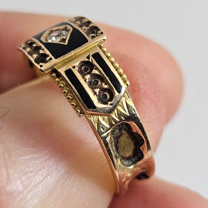 Diamond and Enamel 15k Gold Mourning Ring Chester Hallmark Antique Victorian 1894